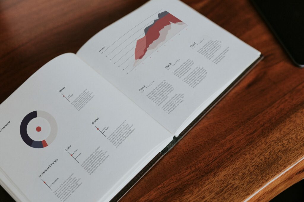 Investment funds book on a wooden table