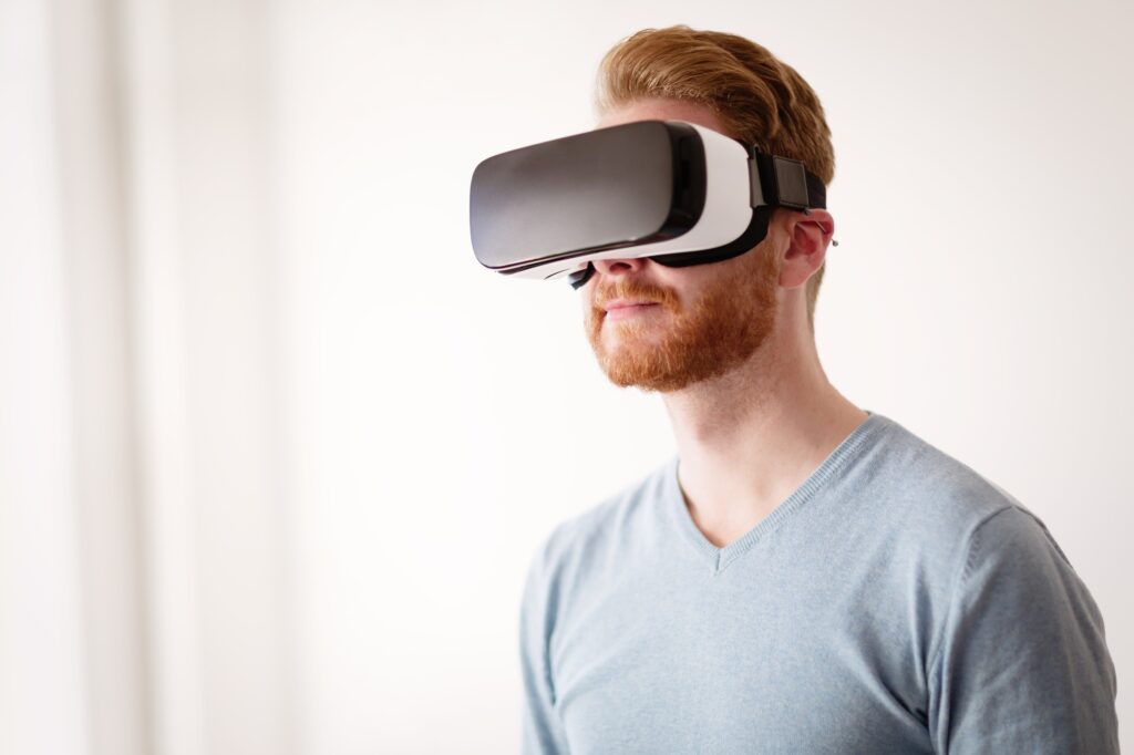 Man wearing future technology VR glasses